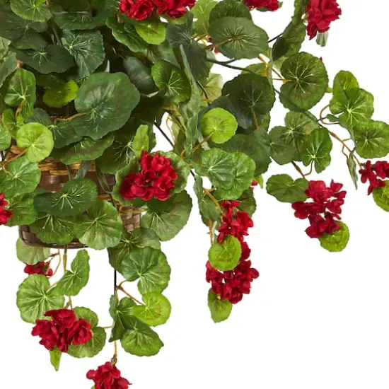 2.2ft. Red Geranium Artificial Plant in Hanging Basket {4}