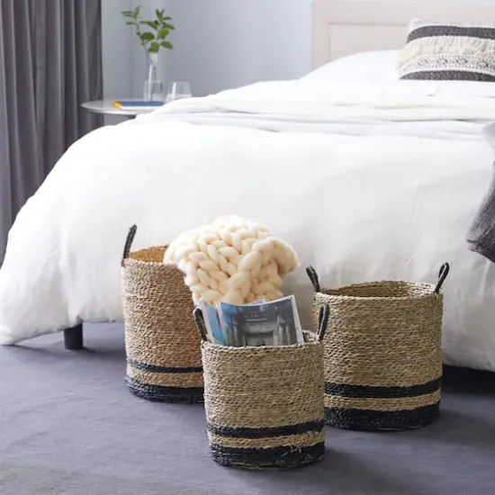 Black Seagrass Modern Storage Basket Set {8}