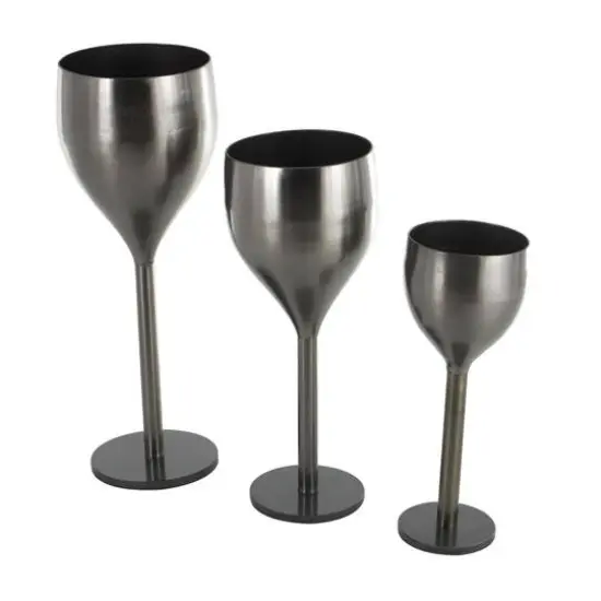 Silver Wine Glass Inspired Metal Planter Set {4}
