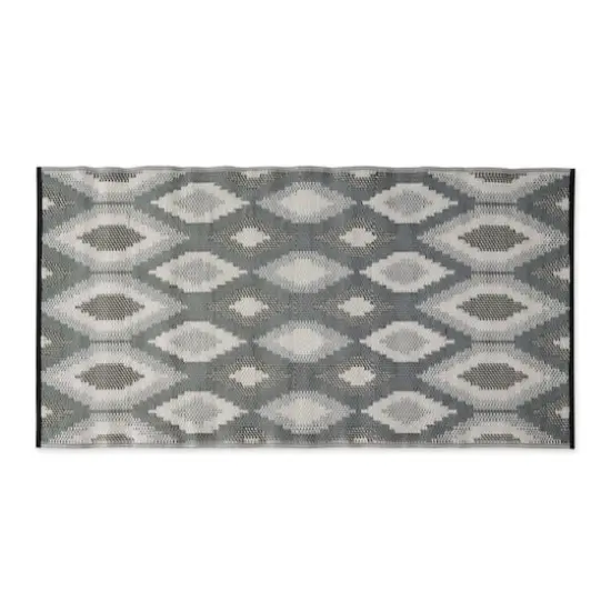 Black and Gray Ikat Outdoor Floor Runner 3ft. x 6ft. {1}