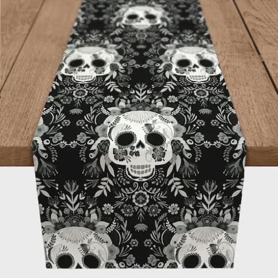 Sugar Skull Pattern 16" x 72" Cotton Twill Runner {1}