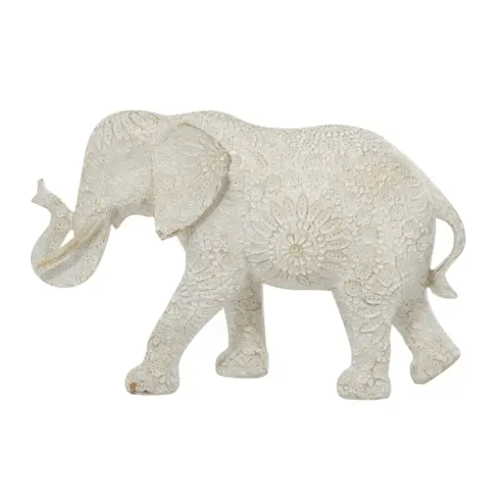 14" White Resin Eclectic Elephant Sculpture {4}