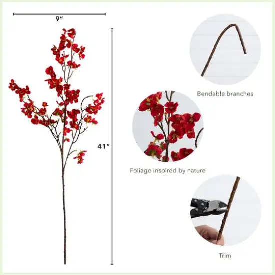 41" Red Cherry Blossom Flower Stems, 3ct. {5}