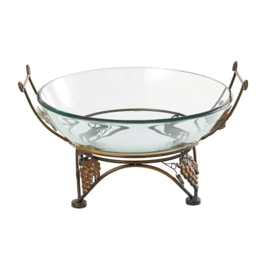 19" Clear Tempered Glass Kitchen Serving Bowl with Copper Metal Grapes Base {1}
