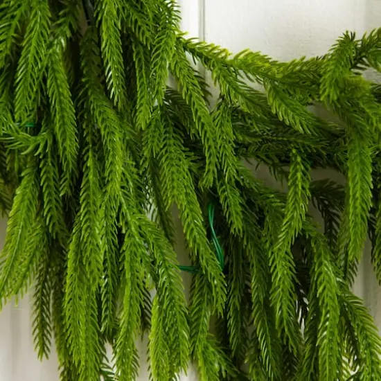6ft. Pre-Lit Artificial Real Touch Norfolk Island Pine Garland with 35 Warm White LED Lights and Natural Look {5}