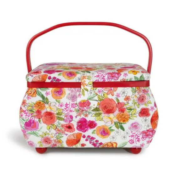 Dritz&reg; Large Red & White Floral Curved Sewing Basket {4}