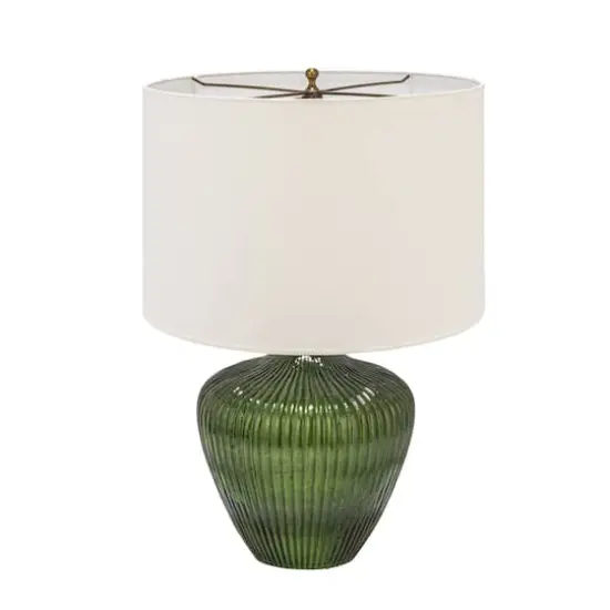 Hello Honey&reg; 2ft. Green Glass Table Lamp with White Drum Shade {1}