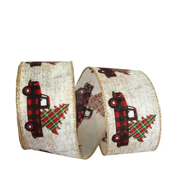 JAM Paper 2.5" x 20yd. Ivory & Gold Wired Tree in Truck Glitter Ribbon {1}