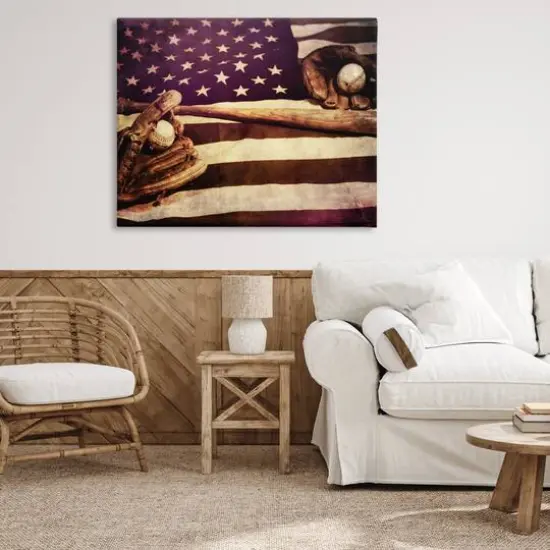 Stupell Industries American Flag Stripes Stars Baseball Mitt Sports Motif Canvas Wall Art {3}