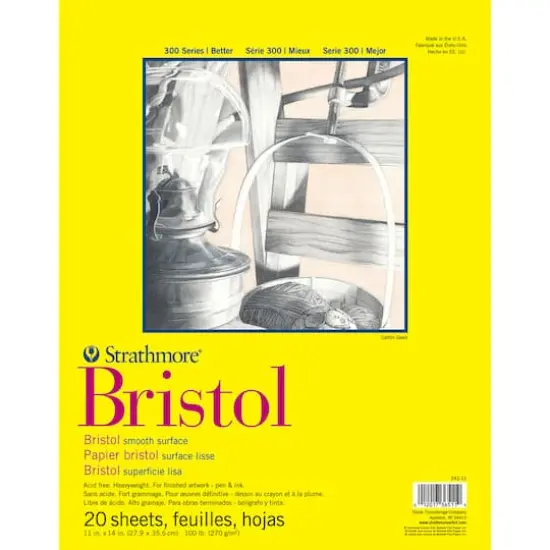 Strathmore Bristol Paper Pad, 300 Series, Tape-Bound, 20 Sheets, Smooth, 11" x 14"" {1}