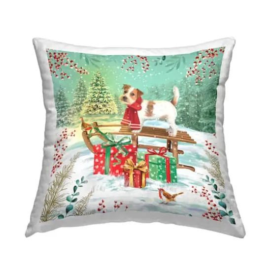 Stupell Industries Festive Puppy Gift Sleigh Decorative Printed Throw Pillow {1}