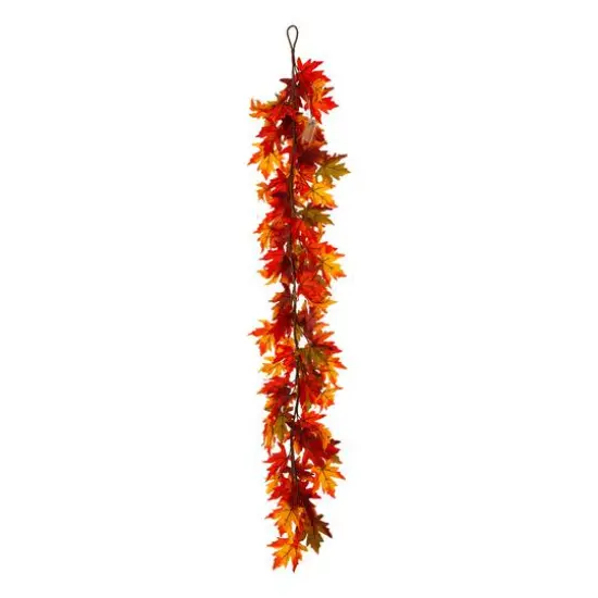 Glitzhome&reg; 6ft. Fall Lighted Maple Leaves Garland with Timer {5}