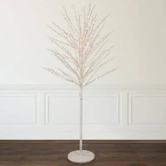 5ft. Pre-Lit White Twig Christmas Tree, Warm White LED Lights {3}