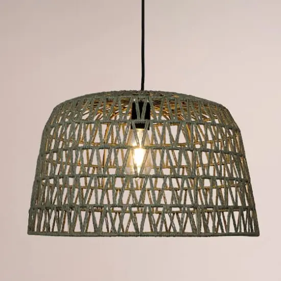 Hello Honey&reg; 19.5" Boho Open Weave Metal and Paper Rope Ceiling Light Olive Green {4}