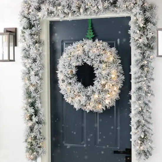 Glitzhome&reg; 6ft Pre-Lit Snow Flocked Greenery Pine Christmas Garland with Timer, 2ct. {6}