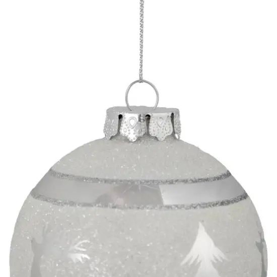 3.5" White & Silver Glass Ball Ornament {8}