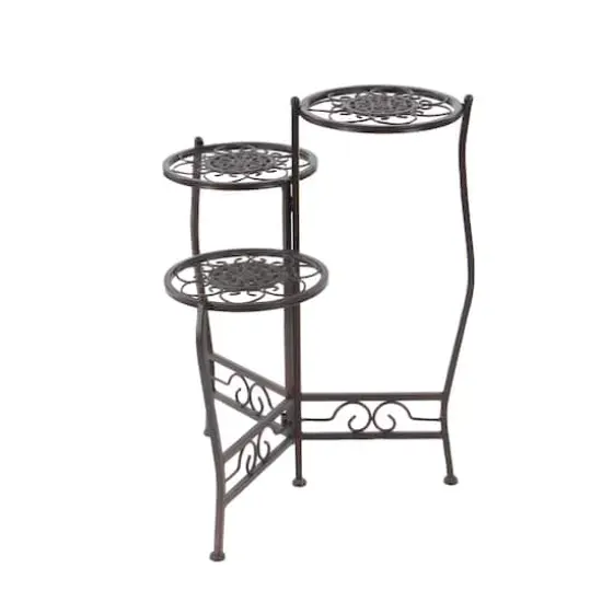 24" Brown Metal Tiered Traditional Plant Stand {4}