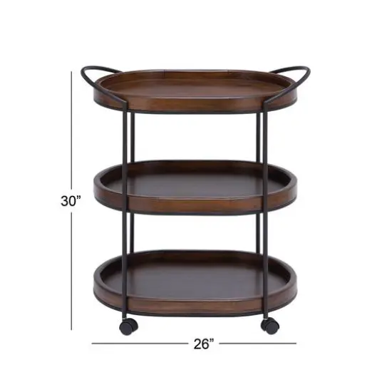 3-Tier Brown Pine & Metal Traditional Bar Cart {7}