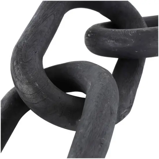 23" Matte Black Distressed Wood 3-Link Chain Sculpture {8}