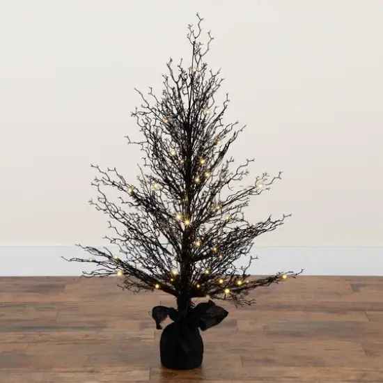 4ft. Pre-Lit LED Halloween Black Twig Artificial Fall Tree in Burlap Planter {14}