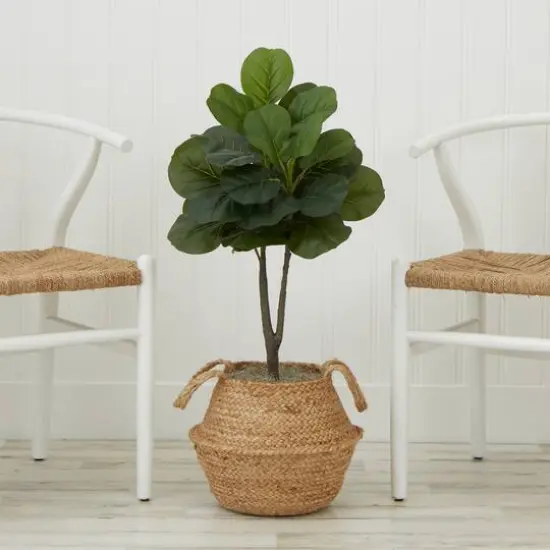 3ft. Artificial Fiddle Leaf Fig Tree With Handmade Cotton & Jute Woven Basket DIY Kit Natural {8}
