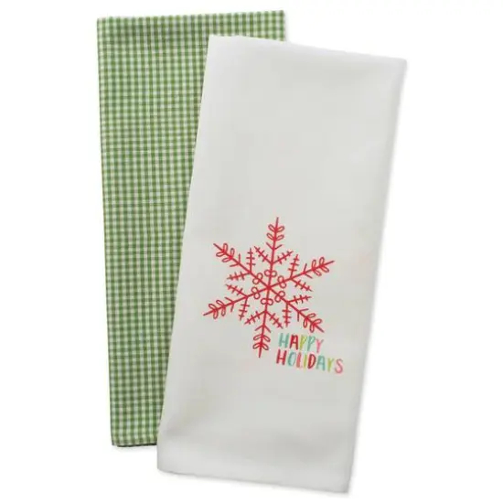 DII&reg; Green Check & White Happy Holidays Dishtowel Set {9}