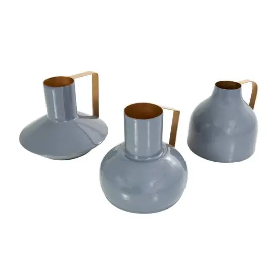 CosmoLiving by Cosmopolitan Blue Metal Abstract Enameled Vase with Geometric Gold Handle Set {9}