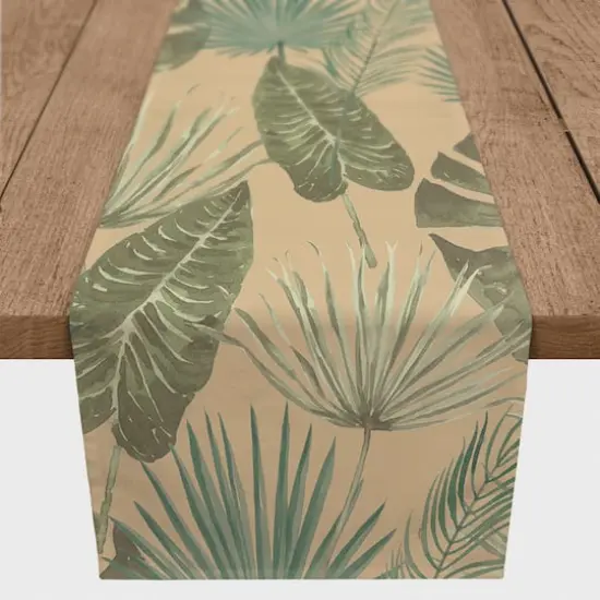 72" Tropical Palm Cotton Twill Runner Beige {1}