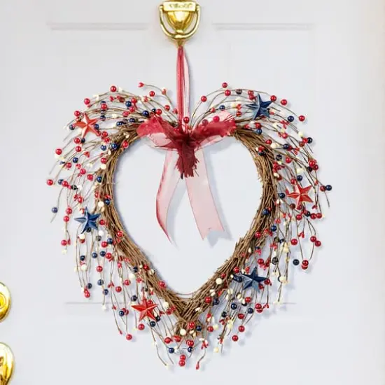 Glitzhome&reg; 17" Patriotic American Berry Heart Wreath {4}