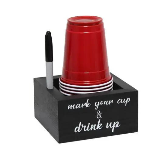 Elegant Designs&trade; Napkin Holder and Cup Holder Set with Black with White Script {8}
