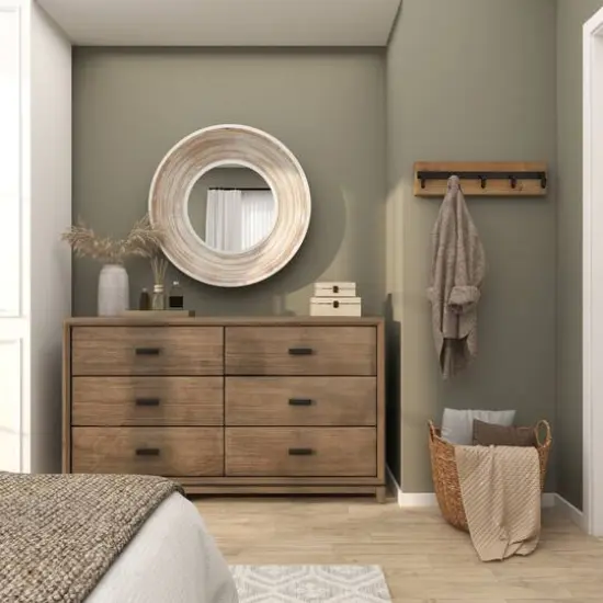 35" Cream Wooden Framed Wall Mirror with White Wash Effect {13}