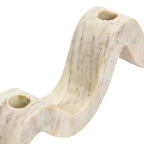 Hello Honey&reg; 14.5" Beige Modern Marble and Brass Wave Double Taper Holder {4}