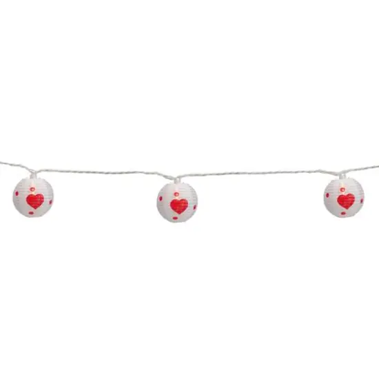 10-Count White and Red Heart Paper Lantern Valentine's Day Lights 8.5ft White Wire {6}