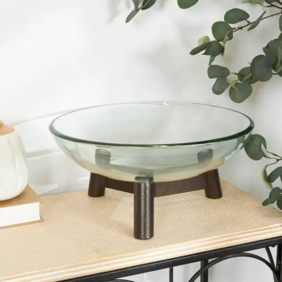 9" Clear Glass Serving Bowl with Bronze Hammered Y-Shaped Stand {7}