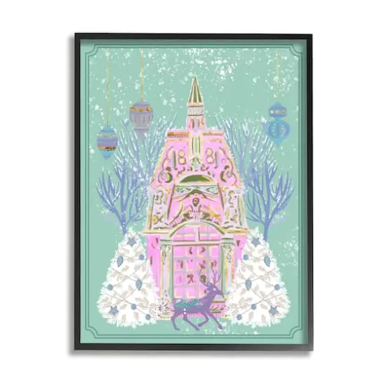 Stupell Industries Pastel Holiday Snowy Architecture Framed Giclee Art Black {1}