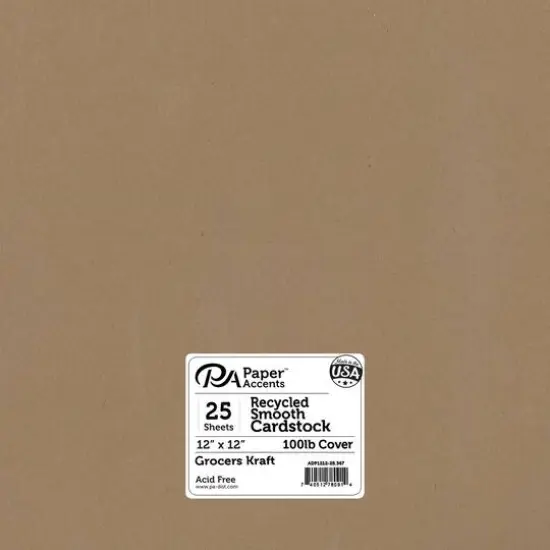 PA Paper&trade; Accents Grocers Kraft 12" x 12" 100lb. Recycled Smooth Cardstock, 25 Sheets {1}
