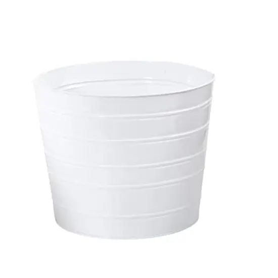 12" Farmhouse White Metal Ribbed Planter {1}