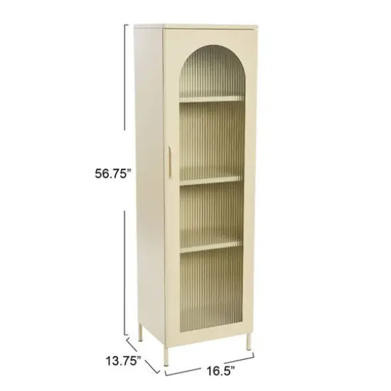 Hello Honey® Solstice 5ft. Tall Metal Accent Cabinet with Arched Glass Door Cream {6}