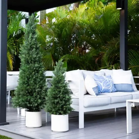 3ft. UV-Resistant Cedar Tree in White Planter {3}