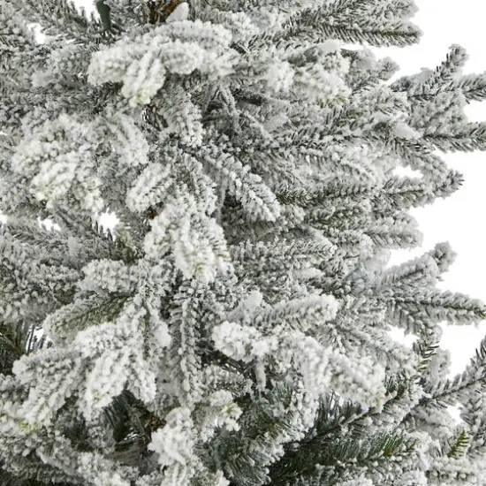 4.75ft. Pre-Lit Flocked Fraser Fir Artificial Christmas Tree in Tower Planter, Warm White Lights {6}