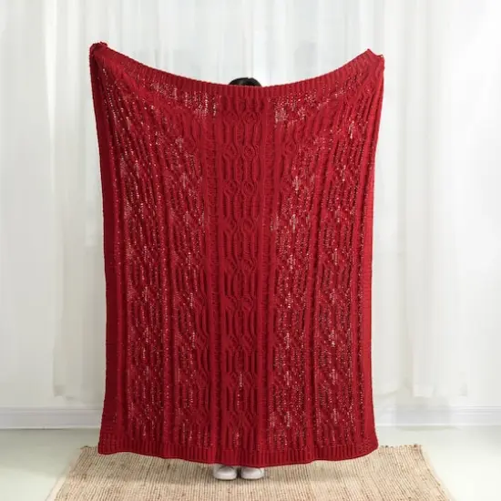 Glitzhome&reg; Knitted Polyester Red Throw Blanket {4}