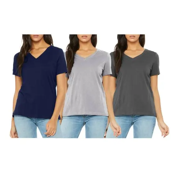 Women's Loose Fitting Short Sleeve V-Neck Tee (3-Pack) Black/Charcoal/Heather Gray {2}