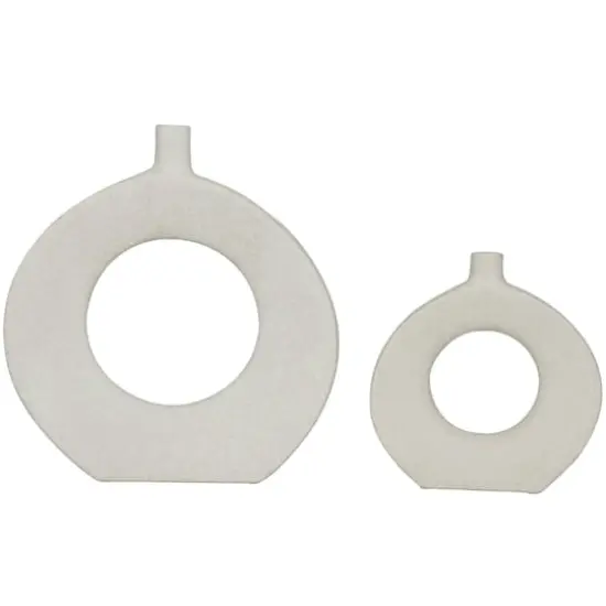 CosmoLiving by Cosmopolitan White Ceramic Round Donut Shaped Vase Set of 2 16", 10" {5}