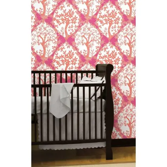 RoomMates Tree & Vine Ogee Peel & Stick Wallpaper Pink and orange {10}
