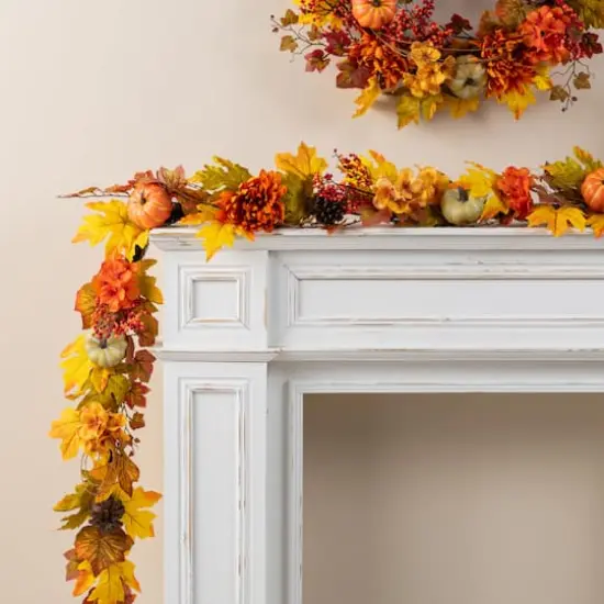 Glitzhome&reg; 72" Fall Dahlia Pumpkin, Leaf and Berry Garland {4}