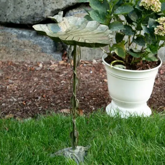 27.5" Verdigris Leaf Birdbath {4}