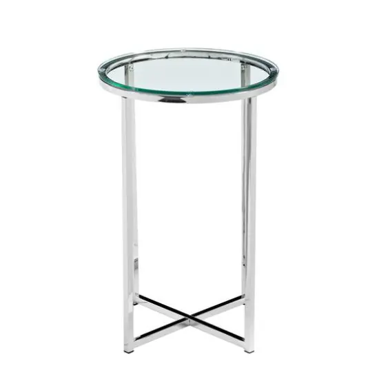 Walker Edison 16" Glam Round Side Table Glass/Chrome {3}