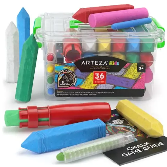Arteza&reg; Kids Ultimate Chalk Set of 37 pcs, Green Box Handle {1}