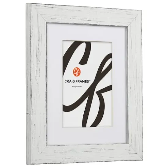 Craig Frames 4 Pack: Jasper Marshmallow Weathered White Picture Frame with Mat {4}