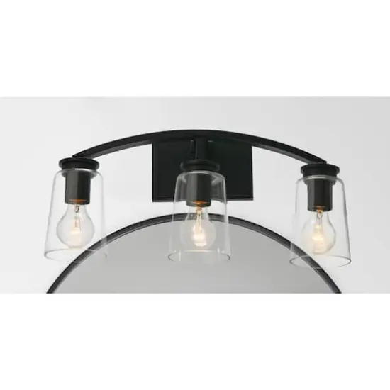 Hello Honey&reg; Robert Stevenson Lighting Laguna Metal & Clear Glass 3-Light Vanity Matte Black {4}